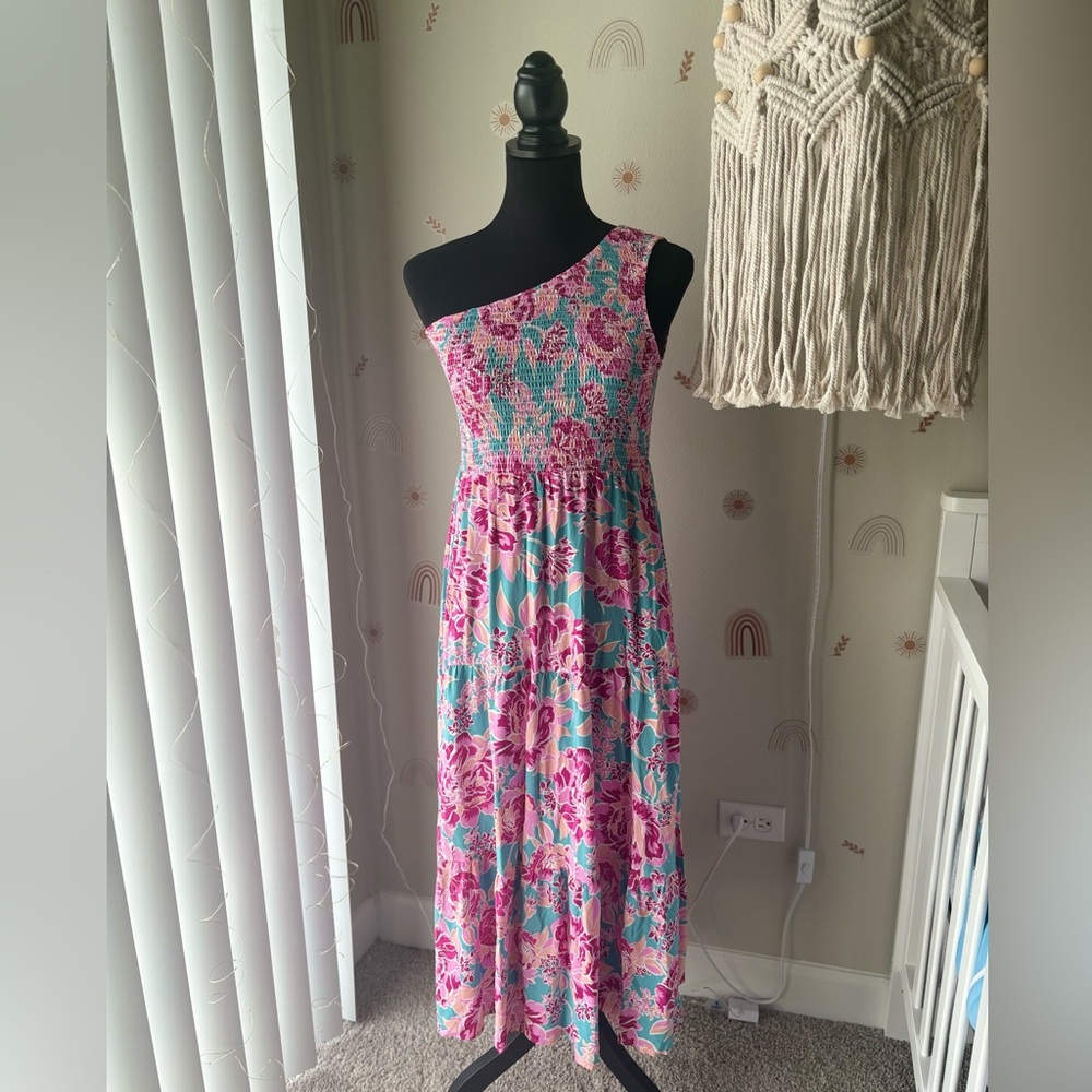 One shoulder floral dress